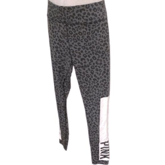 VICTORIAS SECRET PINK Stretch Grey Cheetah Animal Print Yoga Leggings Medium - Picture 2 of 14